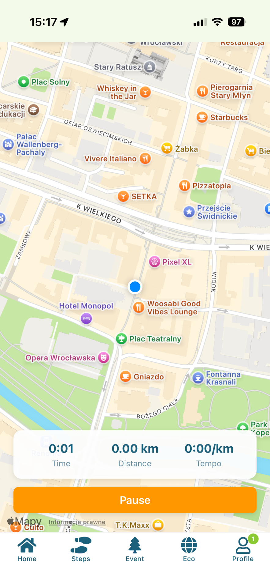 In-app GPS tracking